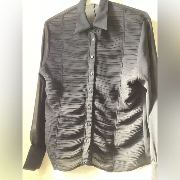 Vintage L black, semi sheer, sheer, blouse, top vampire Goth, Steampunk, Y2K - Picture 1 of 6